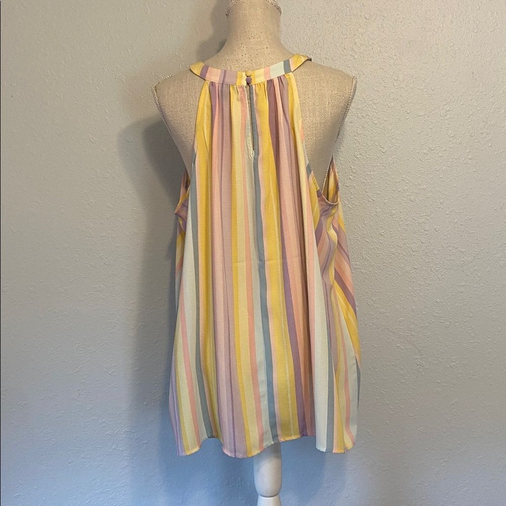 Torrid Multicolor Pastel Stripe Gauze Goddess Neck Tank Blouse Size 0 - Picture 5 of 8